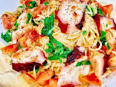 梅干しでサッパリ！たことトマトの冷製パスタ